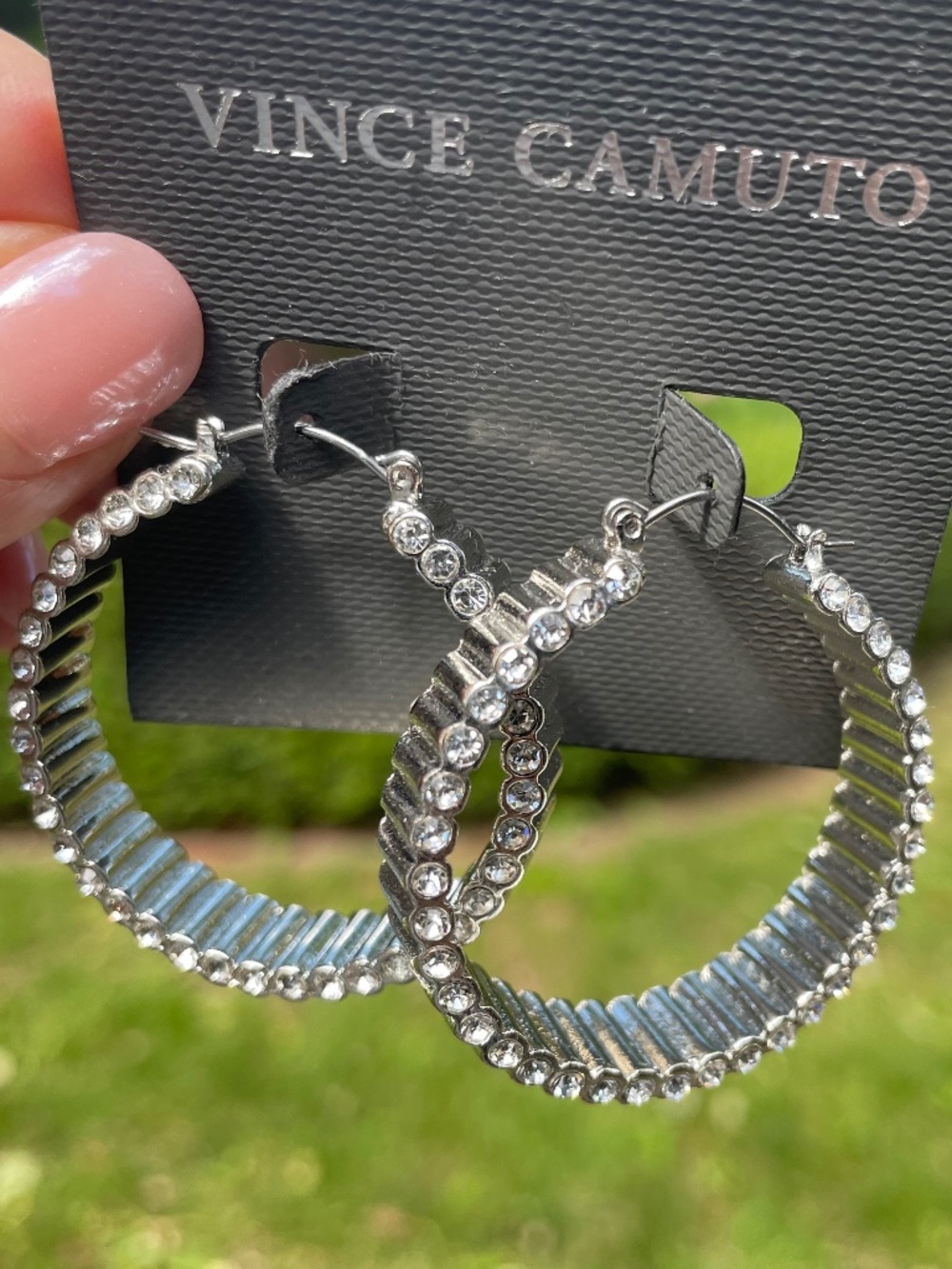 Vince Camuto Corvette Hoop Earrings with Pavé Crystals and Silver-Tone NWT